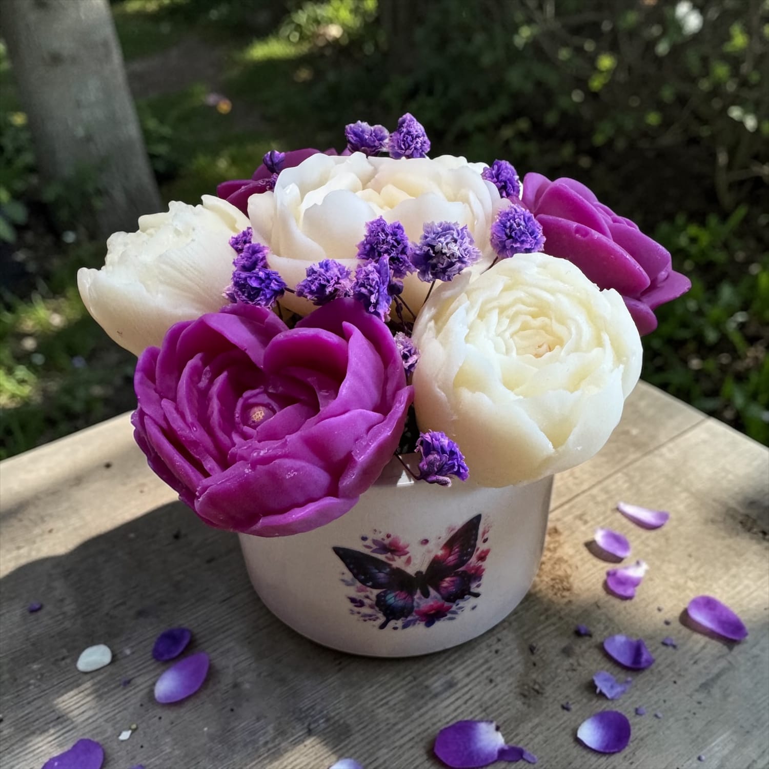 Mini bouquet papillon pot blanc